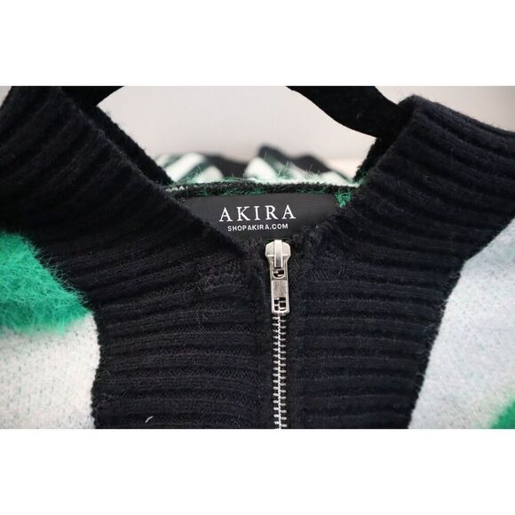 Akira T23014 Size S/M Black/Multi Full Zip Cardigan Style Hooded Sweater - Picture 6 of 9